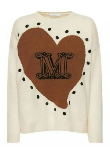 Women s Panaria Jacquard Heart Logo Wool Knit Ivory 23136111 - MAX MARA - BALAAN 1