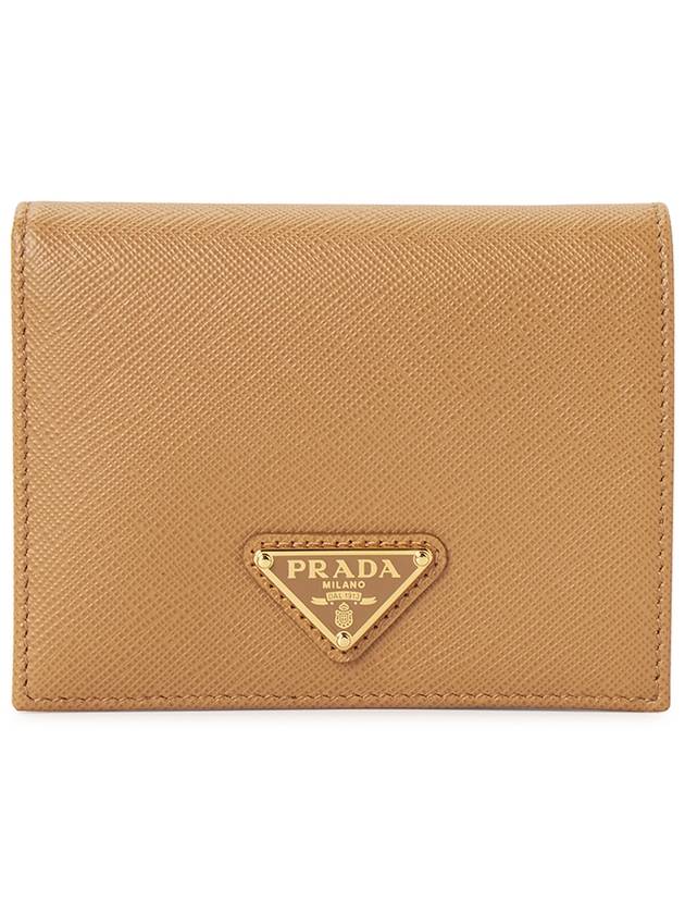 Gold Hardware Triangle Logo Saffiano Half Wallet Natural - PRADA - BALAAN 2