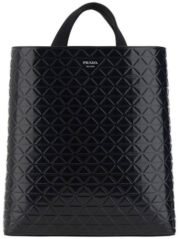 Logo Leather Tote Bag Black - PRADA - BALAAN 1