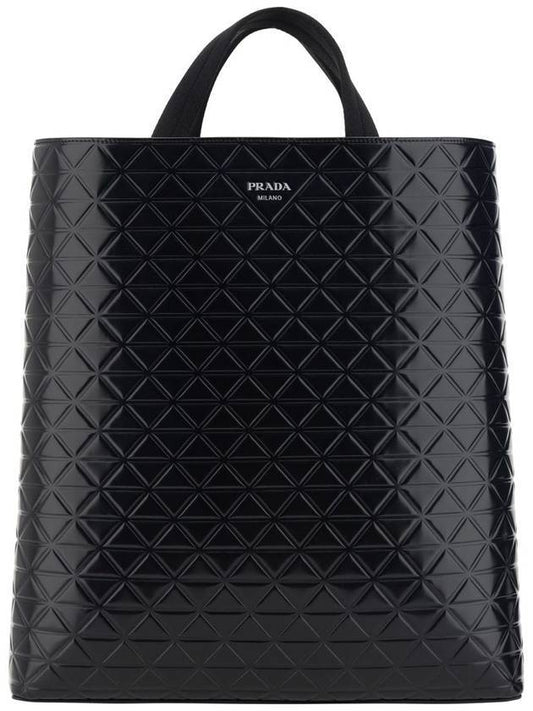 logo brushed leather tote bag black - PRADA - BALAAN 1