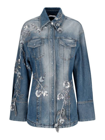 WOMEN'S DENIM / FLOWERS JACKET IN BLUE COLOR - BLUMARINE - BALAAN 1