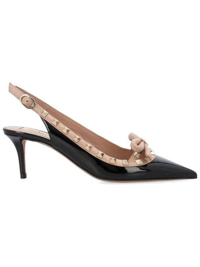 Rockstud Bow Patent 60mm Slingback Heel Black - VALENTINO - BALAAN 2