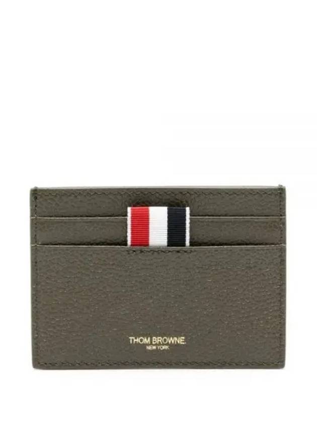 Pebble Grain Leather Stripe Single Card Wallet Green - THOM BROWNE - BALAAN 2