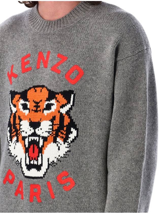 Lucky Tiger Genderless Wool Knit Top Stone Grey - KENZO - BALAAN 4