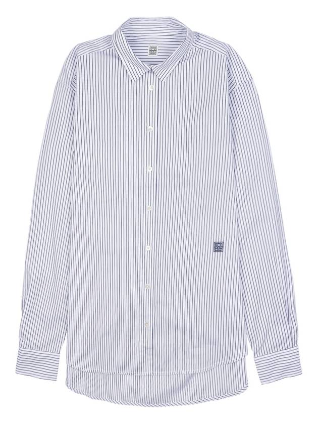 Striped Cotton Lyocell Long Sleeve Shirt White Navy - TOTEME - BALAAN.