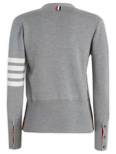 Milano Stitch 4 Bar Classic V Neck Fine Merino Wool Cardigan Grey - THOM BROWNE - BALAAN 2