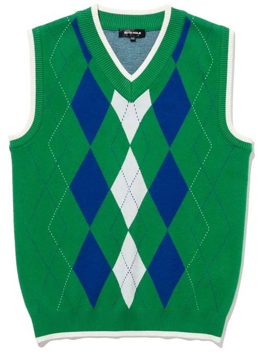 Unisex Viscose Argyle Knit Vest GREEN - 20THHOLE - BALAAN 1