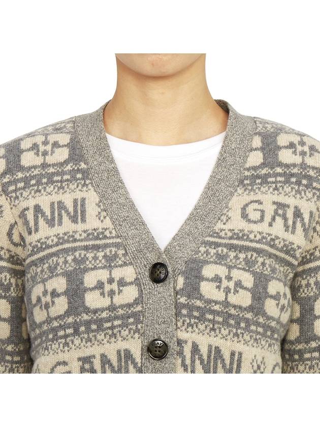 Women's Logo Wool Mix Cardigan Grey - GANNI - BALAAN 7