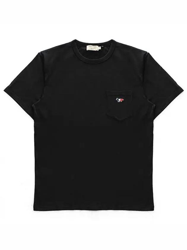 Tricolor Fox Patch Classic Pocket Short Sleeve T-Shirt Black - MAISON KITSUNE - BALAAN 3