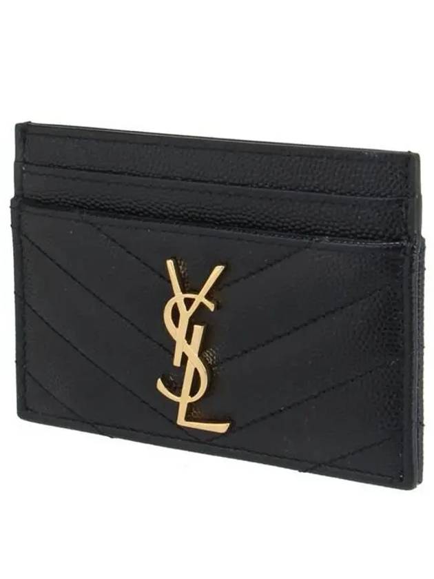 Gold Hardware Matelasse Caviar Leather Card Wallet Black - SAINT LAURENT - BALAAN 3