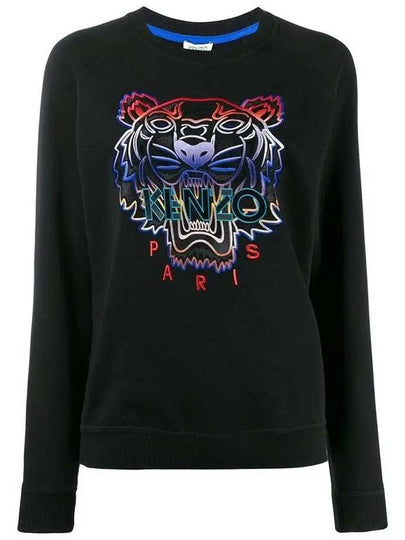 Embroidered Tiger Logo Round Neck Sweatshirt Black - KENZO - BALAAN 2