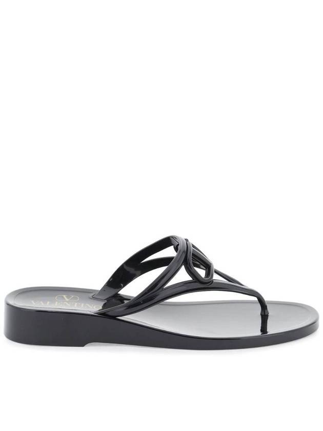 V Logo Signature Flip Flops Black - VALENTINO - BALAAN 1