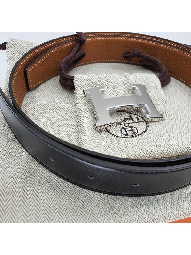 Men's H Belt Silver Buckle Black Gold Double Sided - HERMES - BALAAN 3