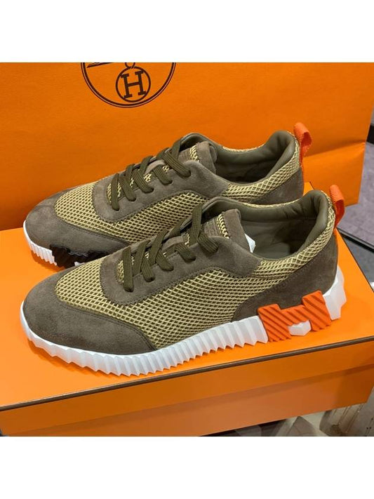 Men s Bouncing Sneakers Mesh Khaki H Black Orange Two tone - HERMES - BALAAN 1