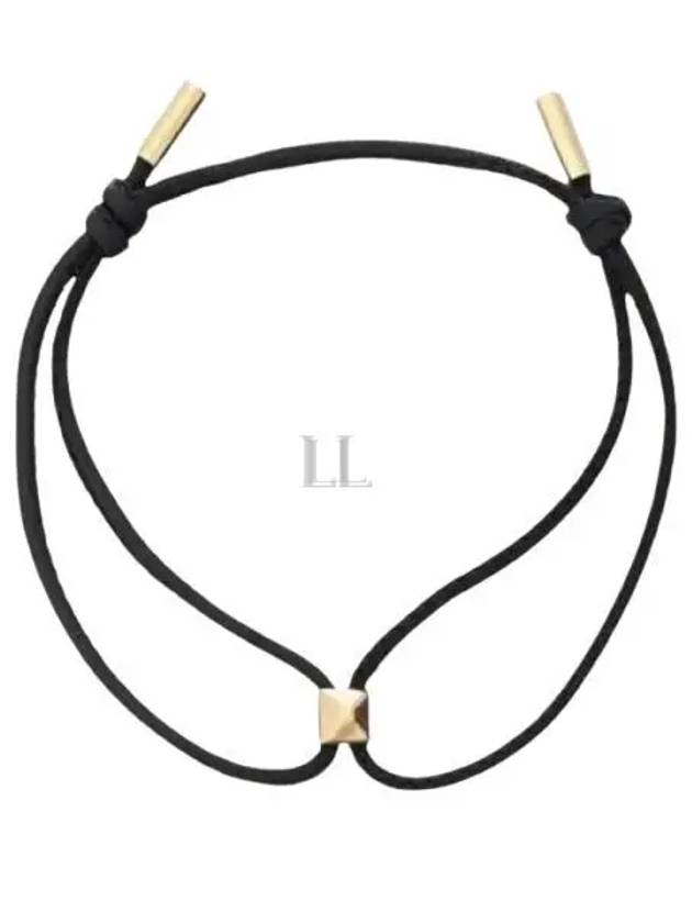 V Logo Rockstud Leather Bracelet Black Gold - VALENTINO - BALAAN 2