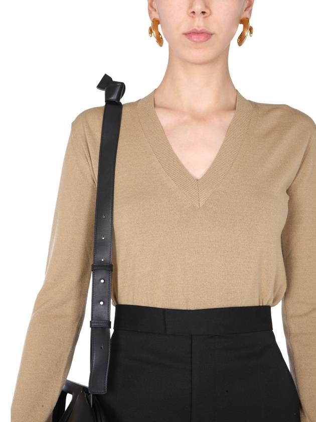 Wool V-neck Stretch Knit Brown - BOTTEGA VENETA - BALAAN 4