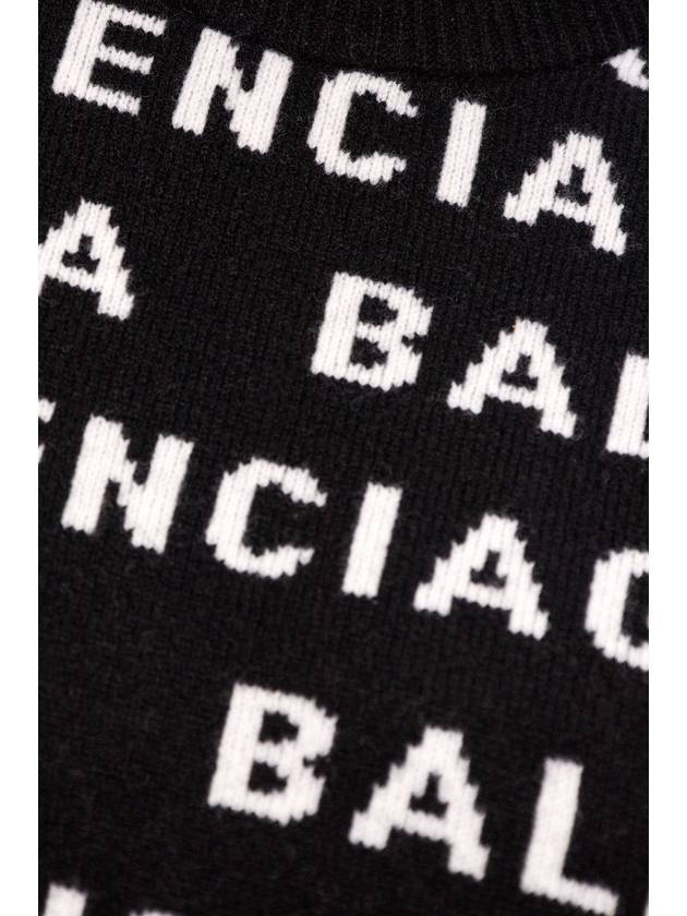 Intarsia All-Over Logo Crew Neck Knit Top Black - BALENCIAGA - BALAAN 6