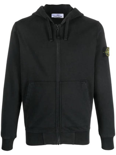 Men Wappen Cotton Fleece Hooded Zip Up Black - STONE ISLAND - BALAAN 1