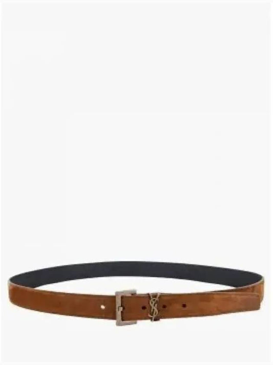 Monogram Suede Leather Belt Brown - SAINT LAURENT - BALAAN 2