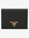 Saffiano Metal Logo Gold Fold Wallet Black - PRADA - BALAAN 3