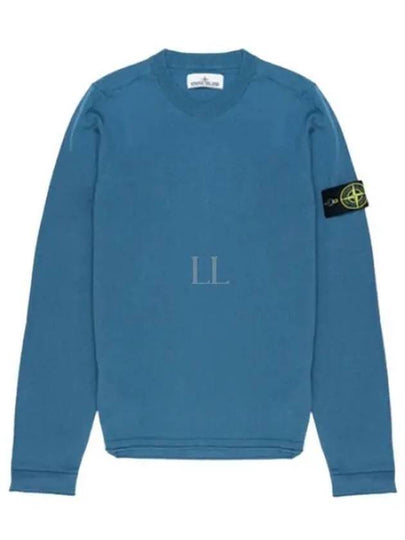 Compass Motif Crew Neck Regular Fit Cotton Knit Top Avio Blue - STONE ISLAND - BALAAN 2