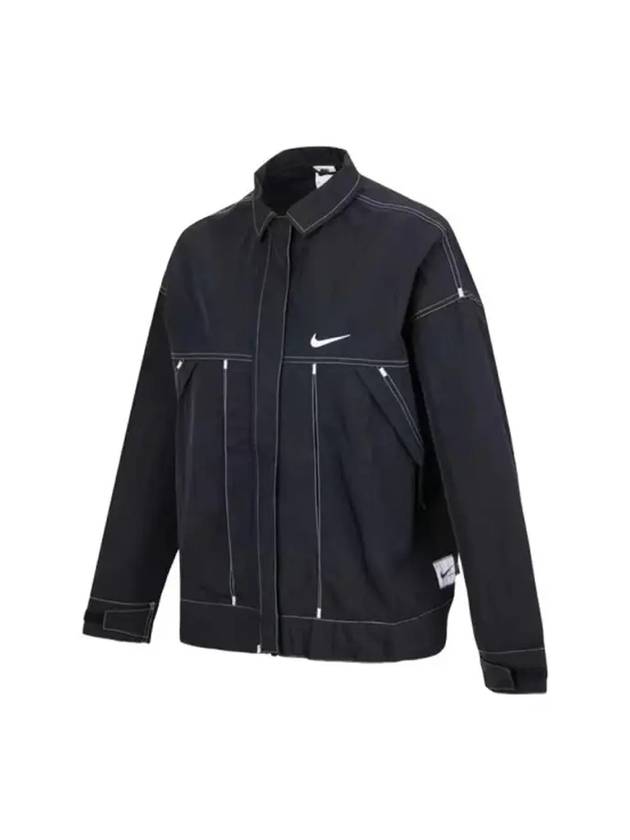 Women's Sportswear Swoosh Woven Jacket Black - NIKE - BALAAN.