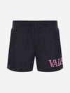 Men's Neon Logo Printing Nylon Swim Shorts Black - VALENTINO - BALAAN.