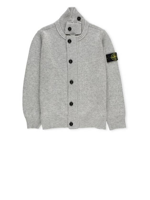 Kids Wool Viscose Nylon Cashmere Cardigan Grey - STONE ISLAND - BALAAN 1