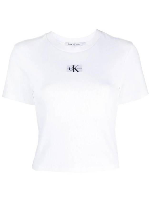 Logo Patch Ribbed Short Sleeve T-Shirt White - CALVIN KLEIN - BALAAN 1