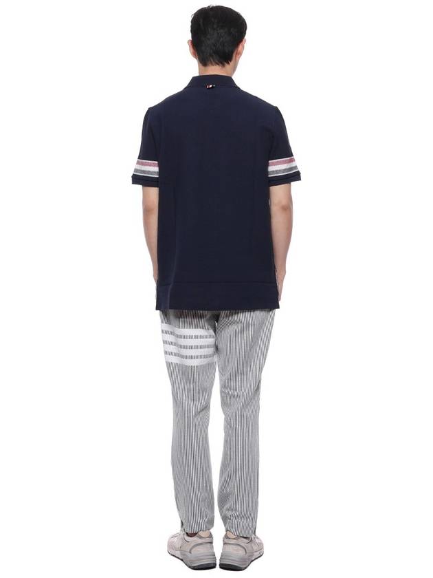 Men's RWB Stripe Cotton Polo Shirt Navy - THOM BROWNE - BALAAN 6