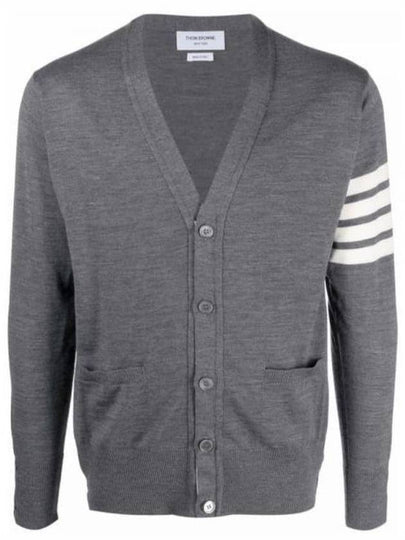 Men's Sustainable Classic Diagonal Wool Cardigan Medium Grey - THOM BROWNE - BALAAN 2