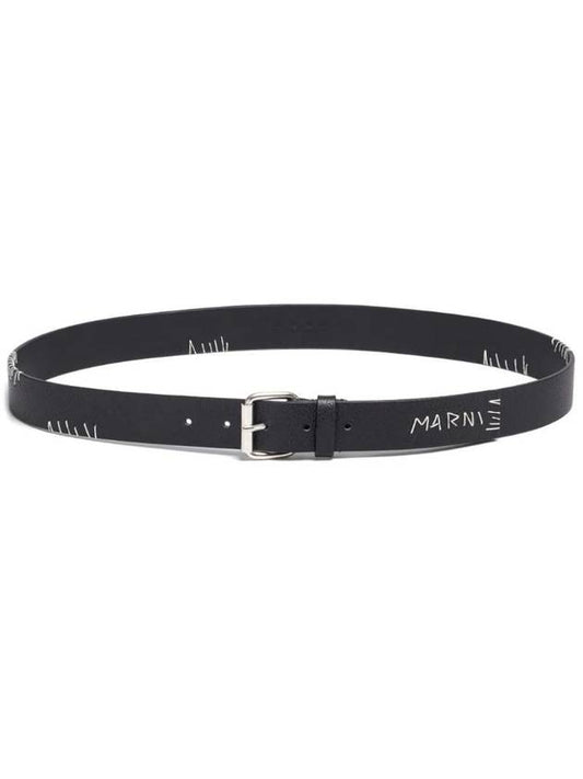 Embroidered Logo Leather Belt Black - MARNI - BALAAN 1