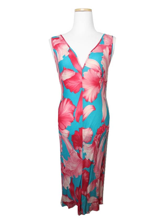 Pink Blue Floral Silk Dress 66 - CELINE - BALAAN 1