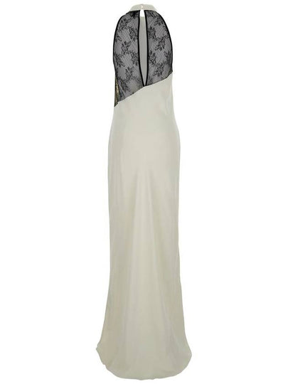 White Crewneck Long Dress With Contrasting Lace Detail On The Rear In Tech Fabric Woman - ROTATE - BALAAN 2