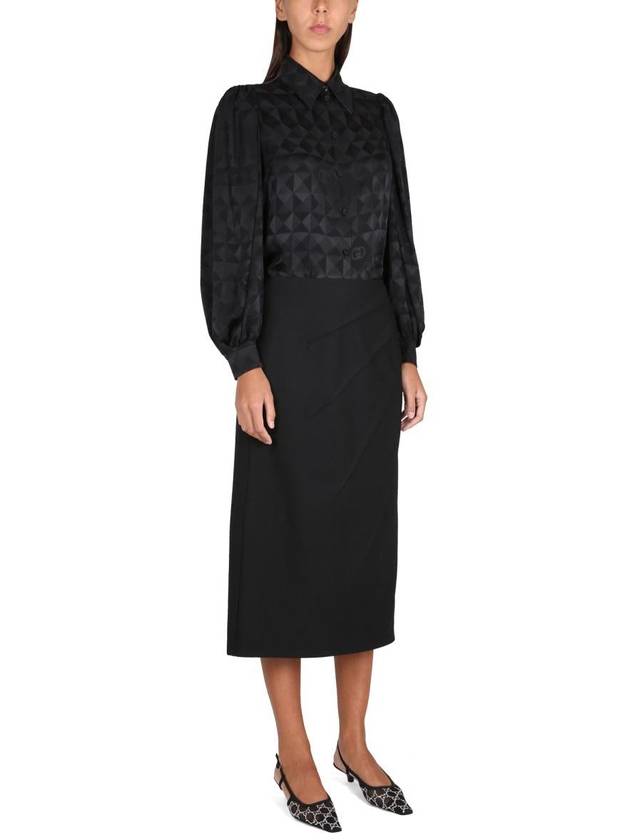 Women's Draping Wool H-Line Skirt Black - GUCCI - BALAAN 3