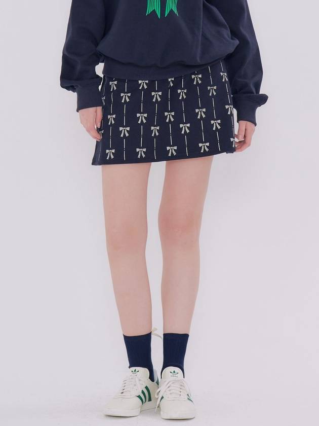 Ribbon Printing Pants A-Line Skirt Navy - METAPHER - BALAAN 3