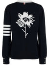 Cotton Jersey Flower 4 Bar V Neck Cardigan Navy - THOM BROWNE - BALAAN 4