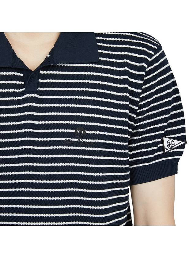 Golf Wear Short Sleeve Knit HHM 2A AB53 NAVY WHITE - HORN GARMENT - BALAAN 8