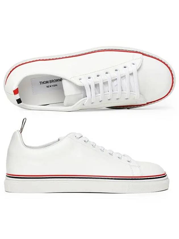 Tennis Vitello Calf Leather Low Top Sneakers White - THOM BROWNE - BALAAN 5