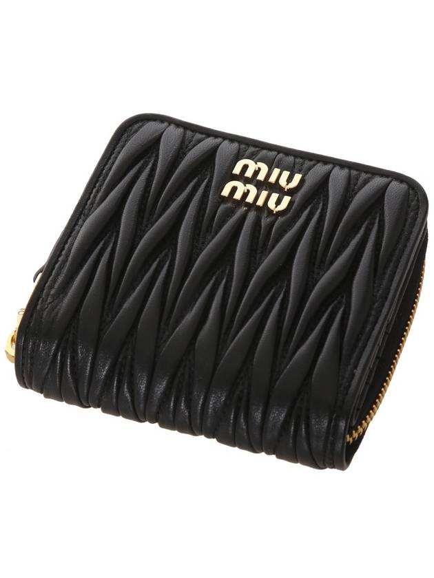 Matelasse Logo Zip Around Half Wallet Black - MIU MIU - BALAAN 5