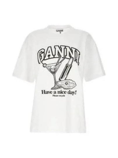 Women's Cocktail Print Relaxed Fit Short Sleeve T-Shirt White - GANNI - BALAAN 2