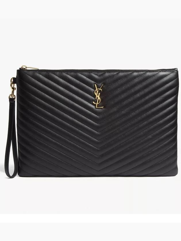 Gold Monogram Document Holder In Matelasse Leather Black - SAINT LAURENT - BALAAN 2