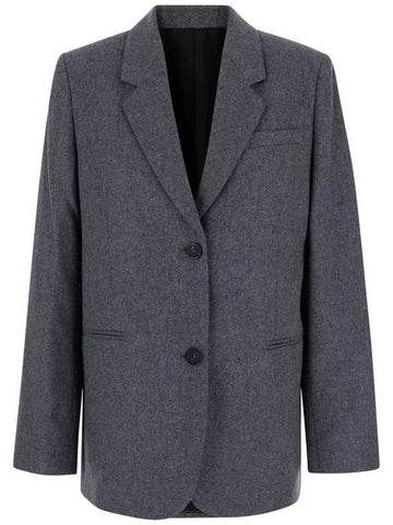 Grey Single-Breasted Jacket With Notched Revers In Wool Blend Woman - TOTEME - BALAAN 1