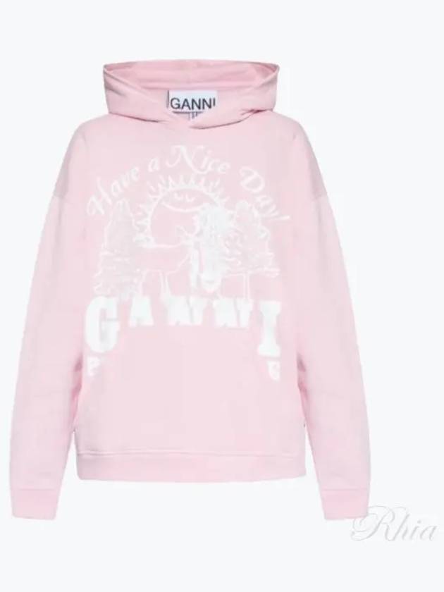 Women's Logo Print Organic Cotton Hoodie Pink - GANNI - BALAAN 2