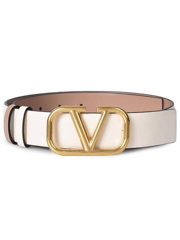 V Logo Reversible Leather Belt Pink Ivory - VALENTINO - BALAAN 1