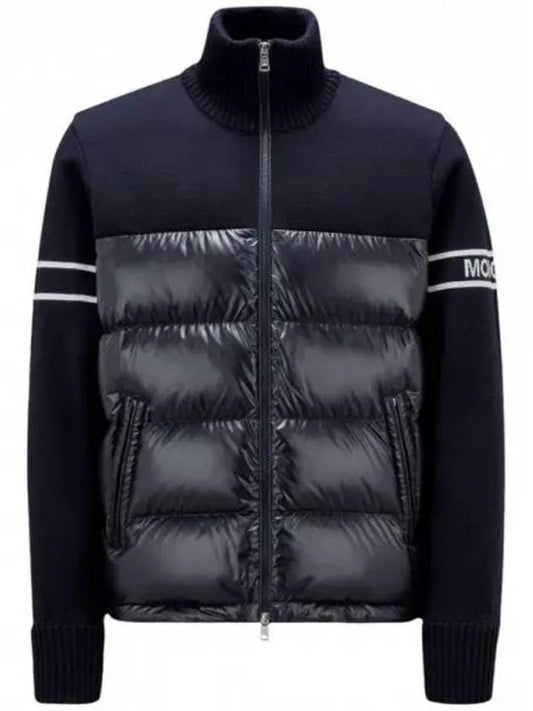 ribbed logo padded wool blend cardigan navy - MONCLER - BALAAN 2