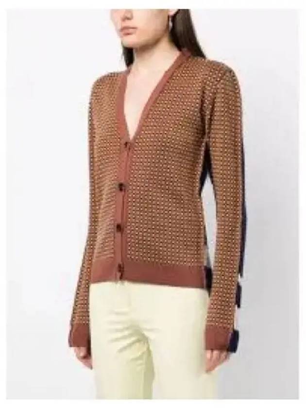 V-Neck Button Wool Cardigan Brown Blue - MARNI - BALAAN 2