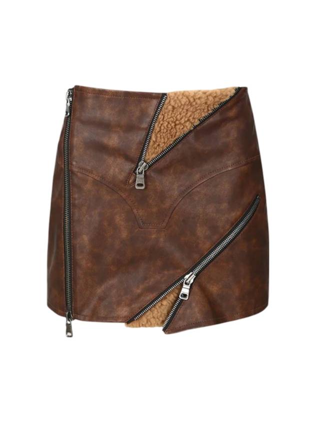 Austin Faux Leather Shearling A-Line Skirt Brown - ANDERSSON BELL - BALAAN 1