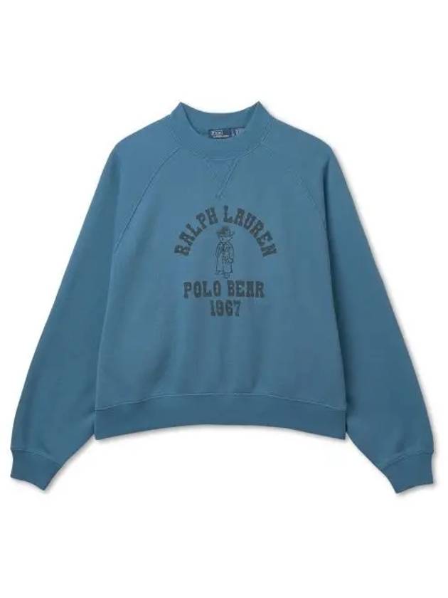 W Polo Bear Oversized Fleece Crew Neck Petrol Blue - POLO RALPH LAUREN - BALAAN 1