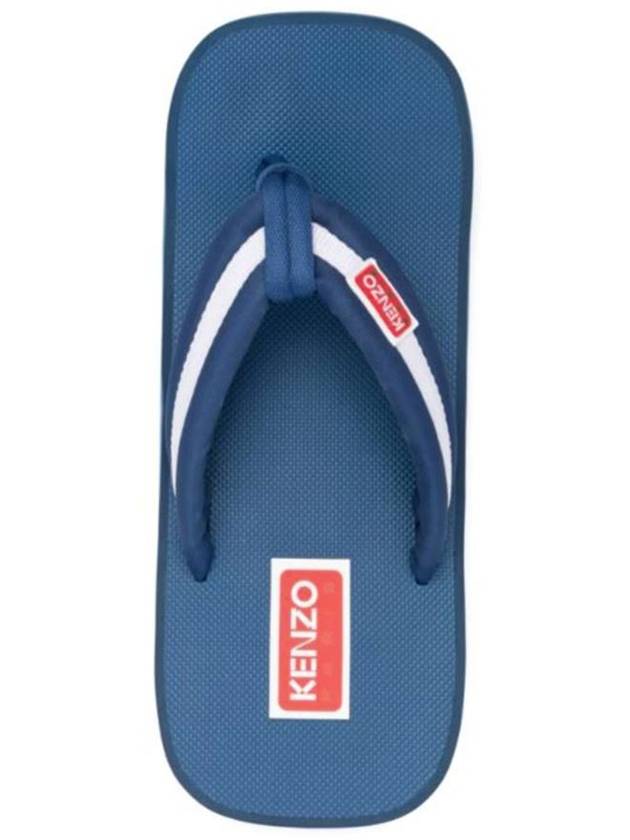 Men's Setter Logo Patch Striped Flip Flops Blue - KENZO - BALAAN 5